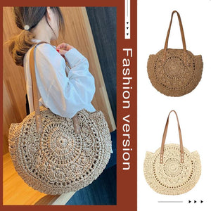 Straw Embossed Ladies Shoulder Bag Round Shape Casual Tote for Shopping