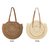 Straw Embossed Ladies Shoulder Bag Round Shape Casual Tote for Shopping