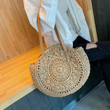 Straw Embossed Ladies Shoulder Bag Round Shape Casual Tote for Shopping