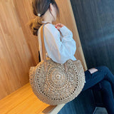 Straw Embossed Ladies Shoulder Bag Round Shape Casual Tote for Shopping