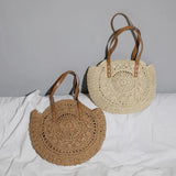 Straw Embossed Ladies Shoulder Bag Round Shape Casual Tote for Shopping