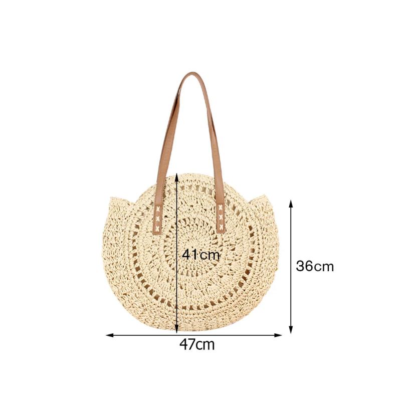 Straw Embossed Ladies Shoulder Bag Round Shape Casual Tote for Shopping