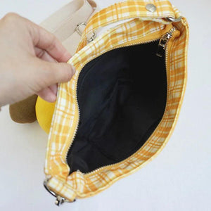 Canvas Saddle Handbag Small Plaid Crescent Shoulder Bag Irregular Hand Bags