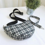 Canvas Saddle Handbag Small Plaid Crescent Shoulder Bag Irregular Hand Bags
