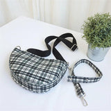Canvas Saddle Handbag Small Plaid Crescent Shoulder Bag Irregular Hand Bags