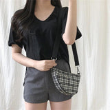 Canvas Saddle Handbag Small Plaid Crescent Shoulder Bag Irregular Hand Bags