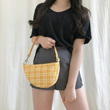 Canvas Saddle Handbag Small Plaid Crescent Shoulder Bag Irregular Hand Bags