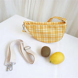 Canvas Saddle Handbag Small Plaid Crescent Shoulder Bag Irregular Hand Bags