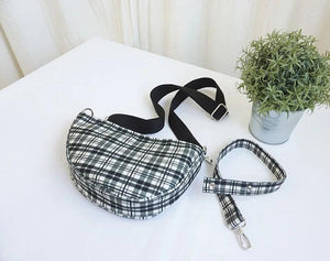 Canvas Saddle Handbag Small Plaid Crescent Shoulder Bag Irregular Hand Bags
