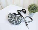 Canvas Saddle Handbag Small Plaid Crescent Shoulder Bag Irregular Hand Bags