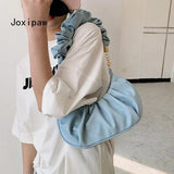 Autumn Folds Pu Leather Shoulder Bag for Women Chain Handbag