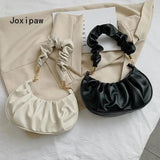 Autumn Folds Pu Leather Shoulder Bag for Women Chain Handbag