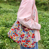 Vintage Floral Cotton Shoulder Bag for Women Large Capacity Handbag