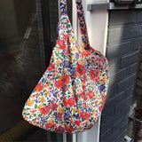 Vintage Floral Cotton Shoulder Bag for Women Large Capacity Handbag