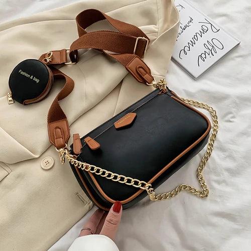 Women Small PU Leather Shoulder Bag Three in One Handbags