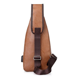 Multifunction Leather Shoulder Chest Bag USB Pack