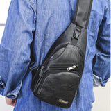 Multifunction Leather Shoulder Chest Bag USB Pack