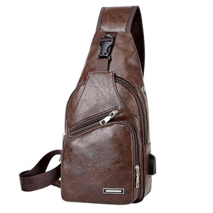Multifunction Leather Shoulder Chest Bag USB Pack