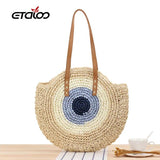 Half-Round Rattan Woven Straw Bag Crossbody Beach Handbag