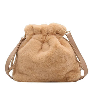 Faux Fur Small Bucket Bag Soft Plush Women Handbag