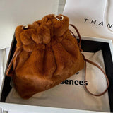 Faux Fur Small Bucket Bag Soft Plush Women Handbag
