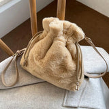 Faux Fur Small Bucket Bag Soft Plush Women Handbag