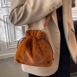Faux Fur Small Bucket Bag Soft Plush Women Handbag