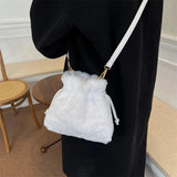 Faux Fur Small Bucket Bag Soft Plush Women Handbag