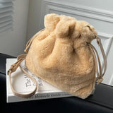 Faux Fur Small Bucket Bag Soft Plush Women Handbag
