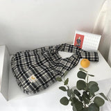Plaid Women Shoulder Bag Soft Cloth Fabric Handbag Large Capacity Tote Canvas Ba