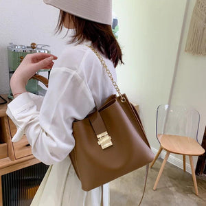 Retro Bucket Shoulder Bag Soft PU Leather Tote