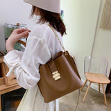 Retro Bucket Shoulder Bag Soft PU Leather Tote