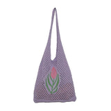 Women Knitted Handbag Soft Large Capacity Flower Mesh Pouch
