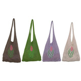 Women Knitted Handbag Soft Large Capacity Flower Mesh Pouch