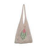 Women Knitted Handbag Soft Large Capacity Flower Mesh Pouch