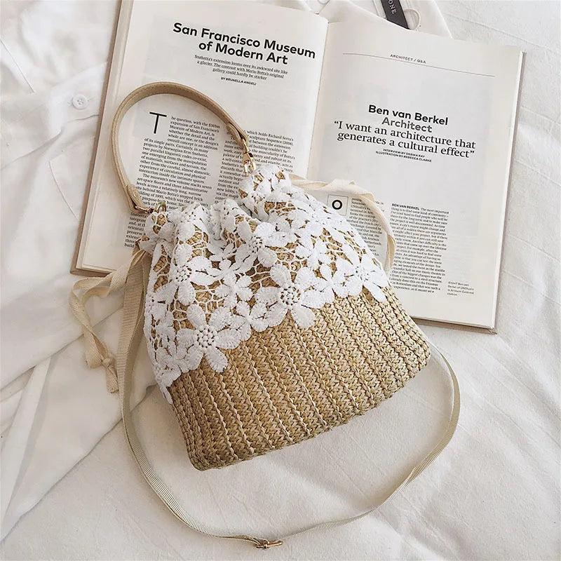 Straw Woven Bucket Bag for Women Crossbody Rattan Shoulder Bag