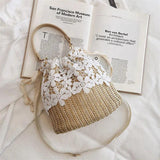 Straw Woven Bucket Bag for Women Crossbody Rattan Shoulder Bag
