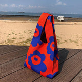 Crochet Flower Wrist Bag Tote with Acrylic Chains