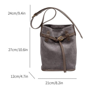 Suede Crossbody Bag Women Shoulder Bag Bucket Drawstring Handbag