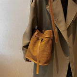 Suede Crossbody Bag Women Shoulder Bag Bucket Drawstring Handbag
