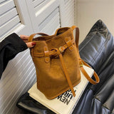 Suede Crossbody Bag Women Shoulder Bag Bucket Drawstring Handbag