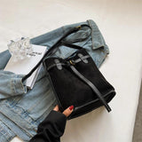 Suede Crossbody Bag Women Shoulder Bag Bucket Drawstring Handbag