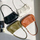 Pleated PU Leather Tote Bag for Women, Retro Crossbody Messenger Bag