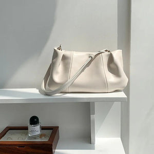 Pleated PU Leather Tote Bag for Women, Retro Crossbody Messenger Bag