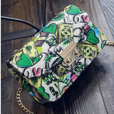 Summer Graffiti Ladies Handbags Chain Mini Bag Heart Pattern Women Messenger Bag