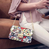 Summer Graffiti Ladies Handbags Chain Mini Bag Heart Pattern Women Messenger Bag