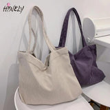 Corduroy Canvas Tote Bag Zipper Shoulder Handbags