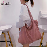 Corduroy Canvas Tote Bag Zipper Shoulder Handbags