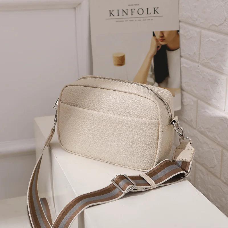 Classic Crossbody Bag Women Wide Strap Shoulder Purse Zipper Handbag
