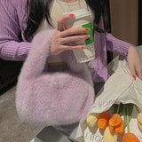 Women's Faux Fur Handbags Winter Ladies Furry Top-handle Bags Candy Female Tote